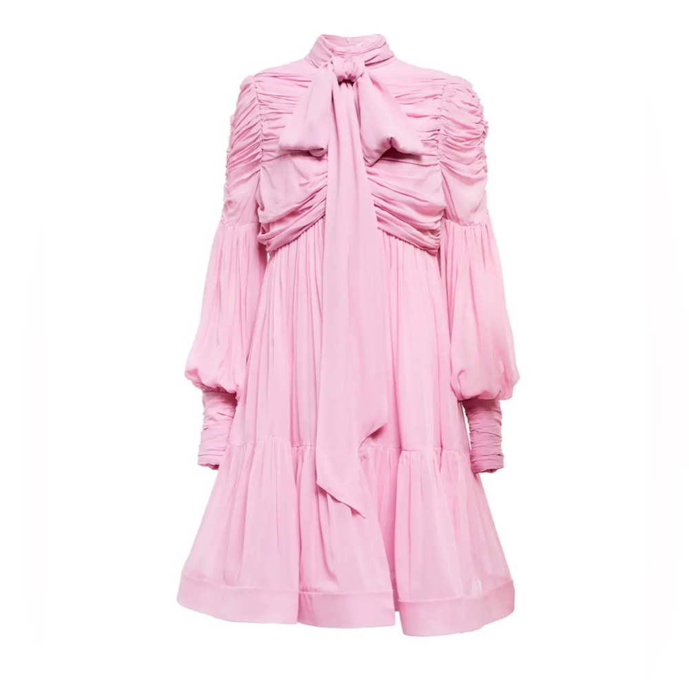 Zimmermann Celestial Pink Tie Neck Chiffon Dress